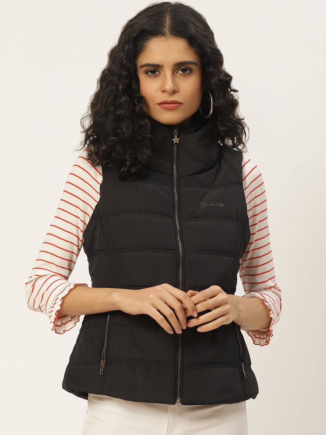 Duke Women Black Solid Quilted Jacket Price in India
