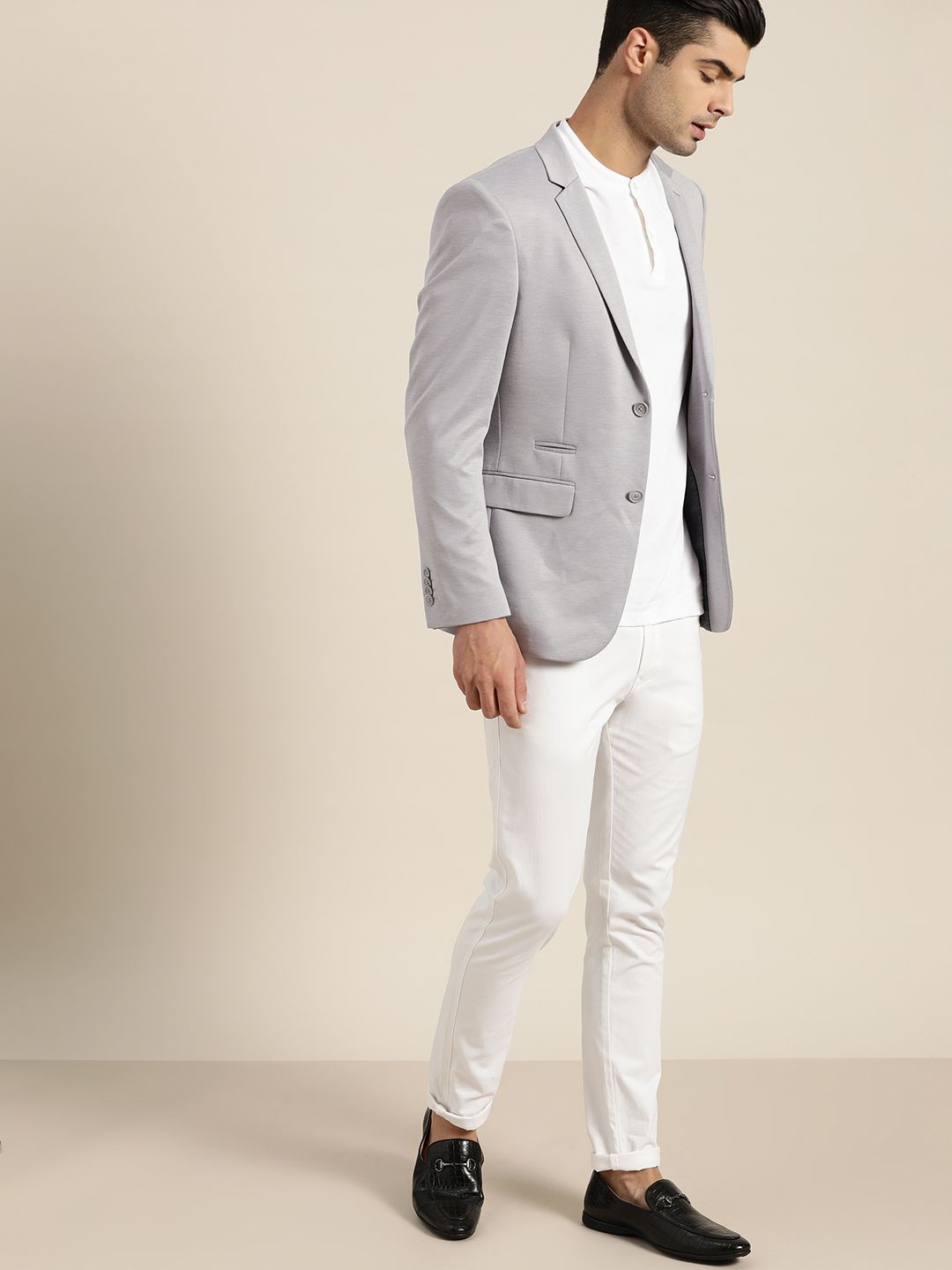 INVICTUS Men Grey Melange Solid Single-Breasted Slim Fit Smart Casual  Blazer - Price History