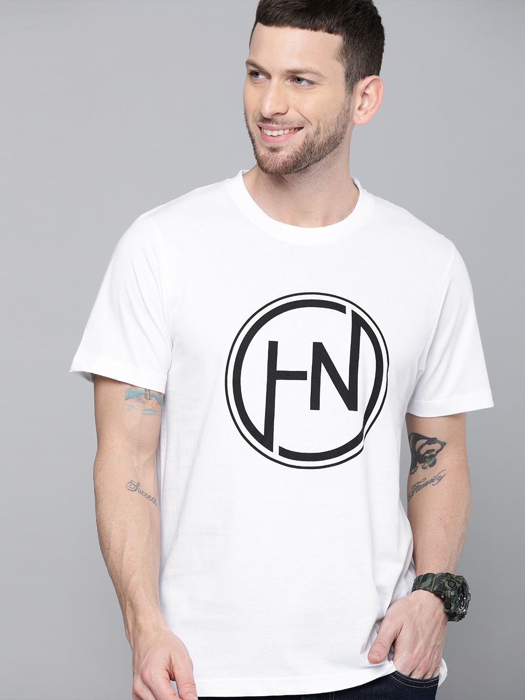 HERE&NOW Men White Printed Round Neck T-shirt