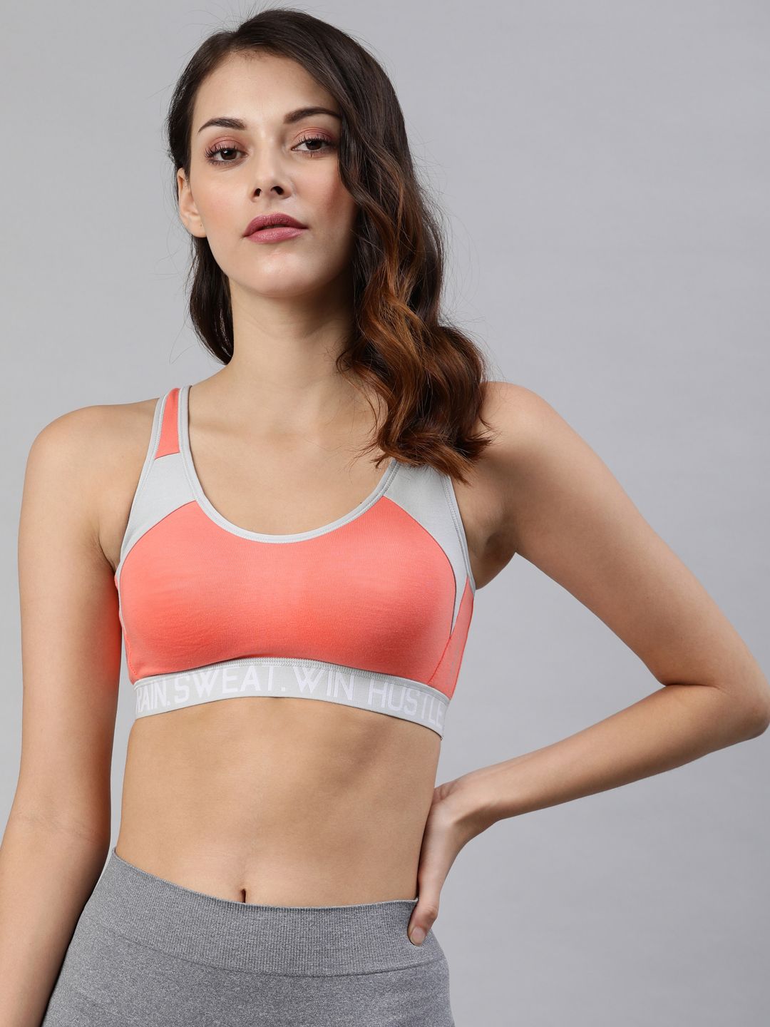 Van Heusen Coral Colourblocked Cotton Medium Impact Non-Wired Non Padded Workout Bra Price in India