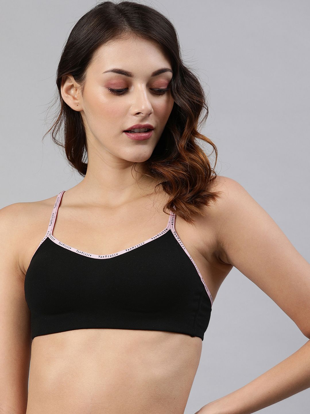 Van Heusen Black Solid Non-Wired Non Padded Beginners Cami Bra Price in India