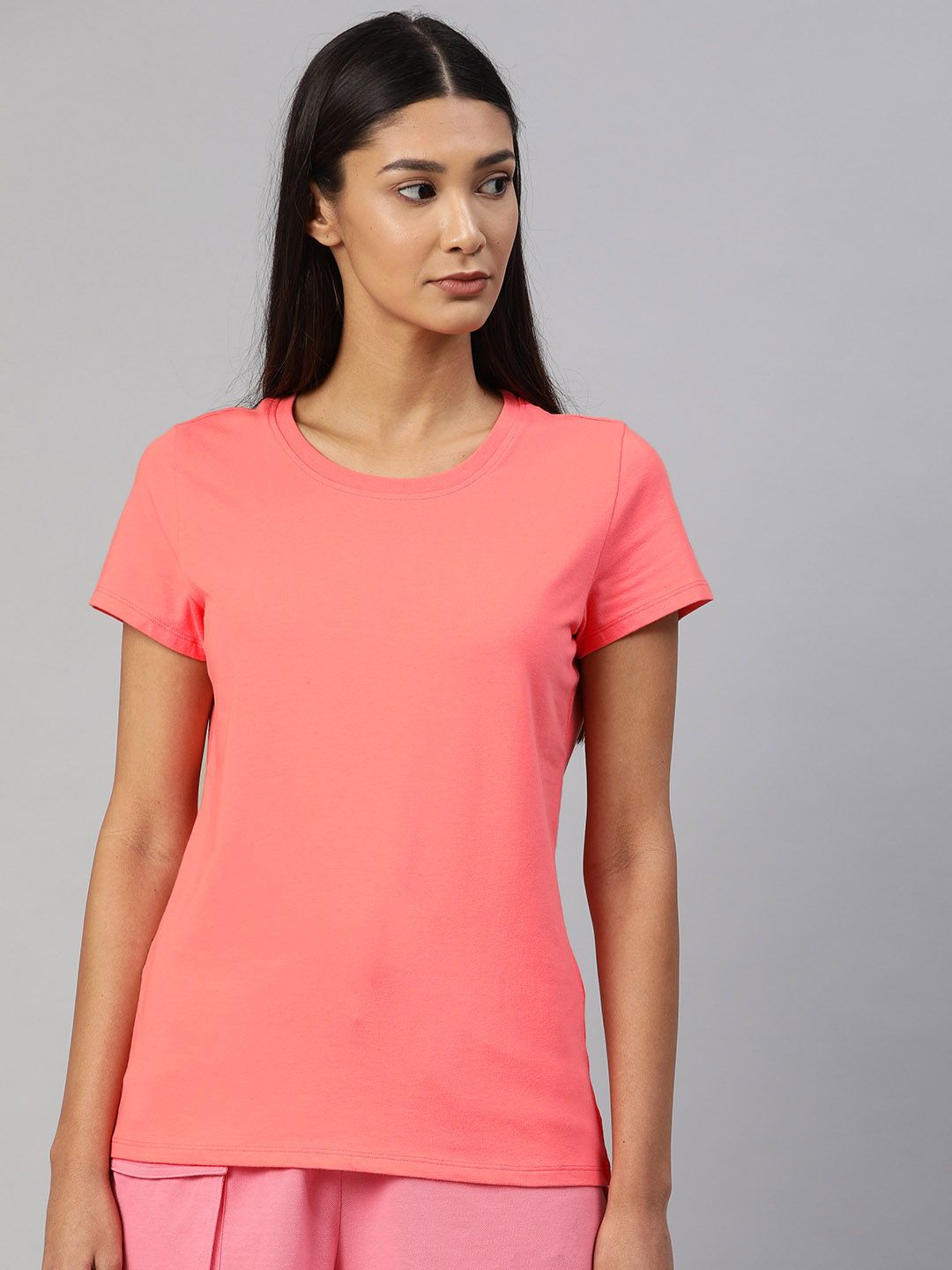 Van Heusen Women Pink Solid Round Neck Lounge T-Shirt Price in India