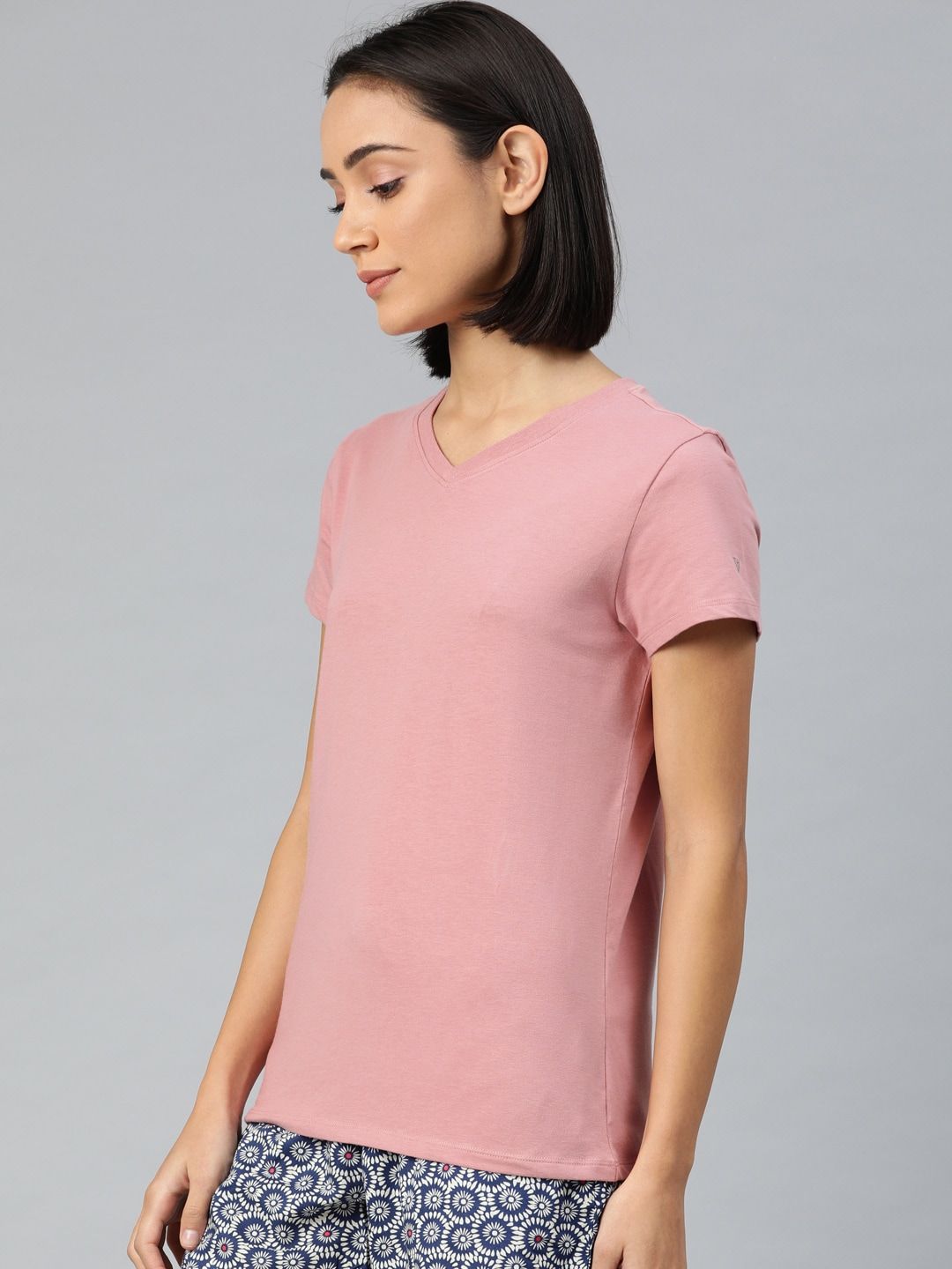 Van Heusen Women Pink Solid V-Neck Lounge T-shirt Price in India