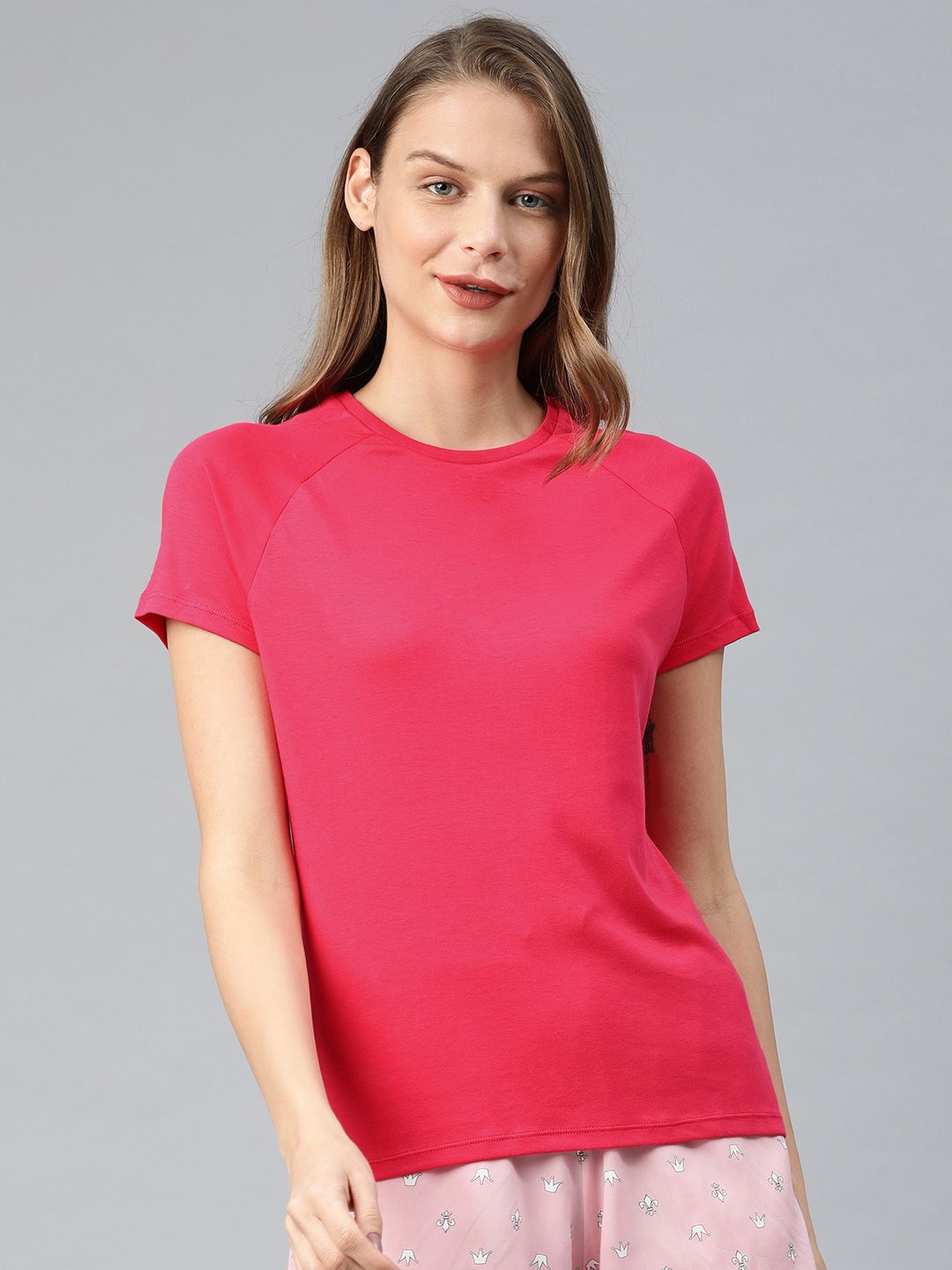 Van Heusen Women Rose Red Solid Round Neck Lounge T-shirt Price in India