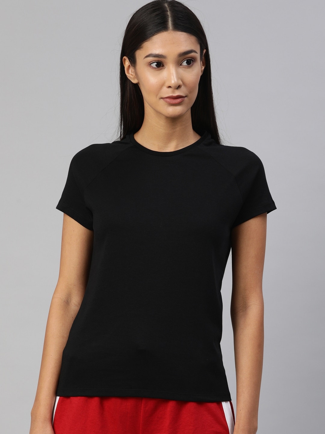 Van Heusen Women Black Solid Round Neck Lounge T-Shirts Price in India