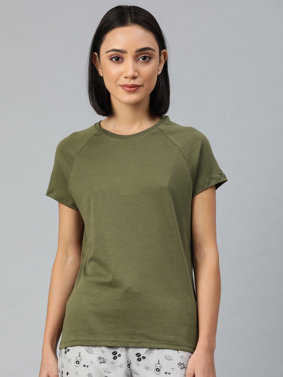 Van Heusen Women Olive Green Solid Lounge T-shirt Price in India