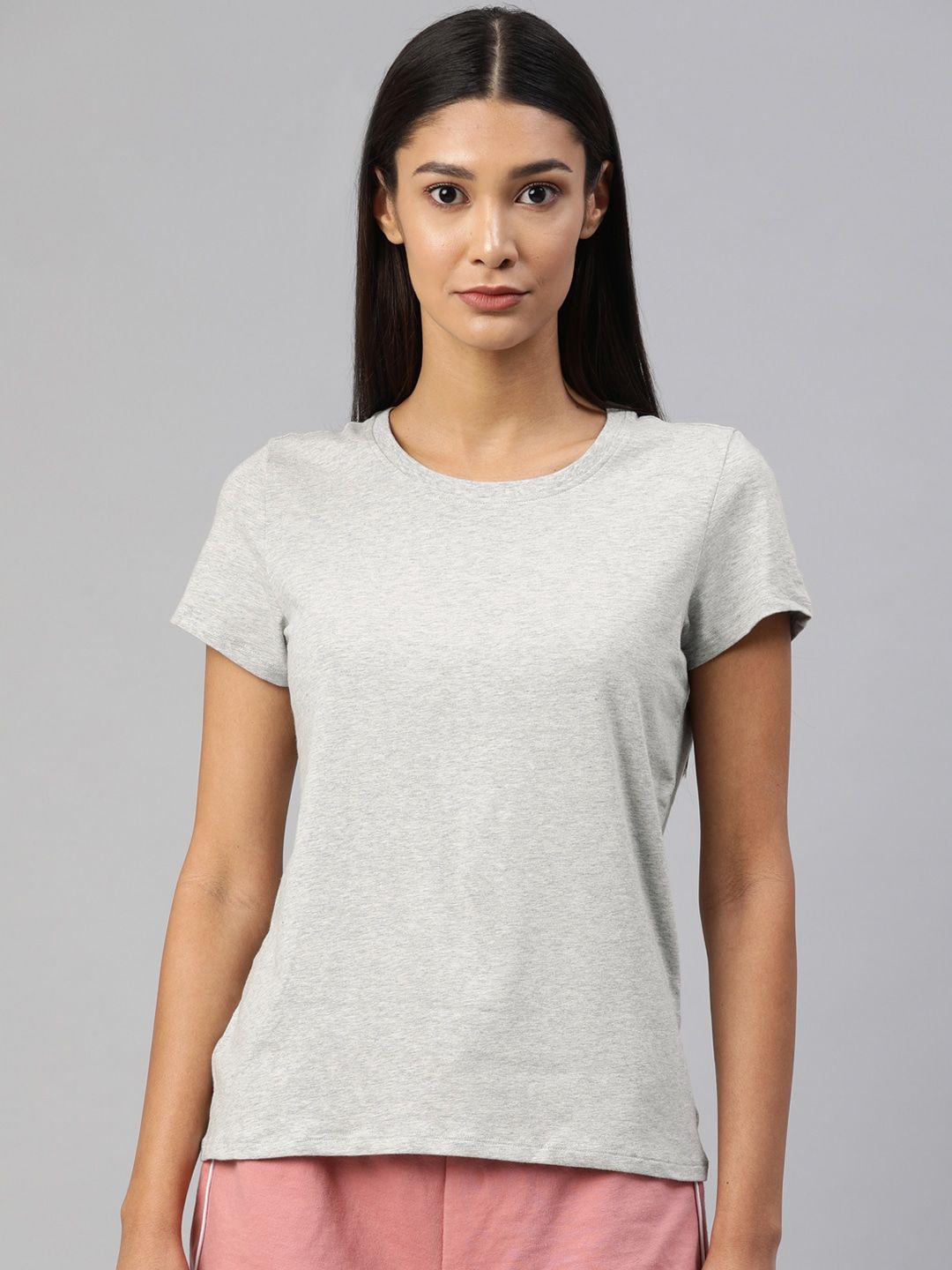 Van Heusen Women Grey Solid Round Neck Lounge T-Shirts Price in India