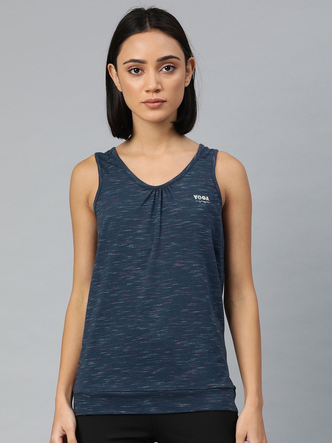 Van Heusen Women Navy Blue Solid Yoga T-shirt Price in India