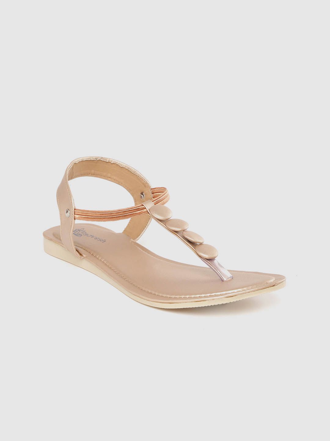 Padvesh Women Rose Gold-Toned Solid T-Strap Flats Price in India