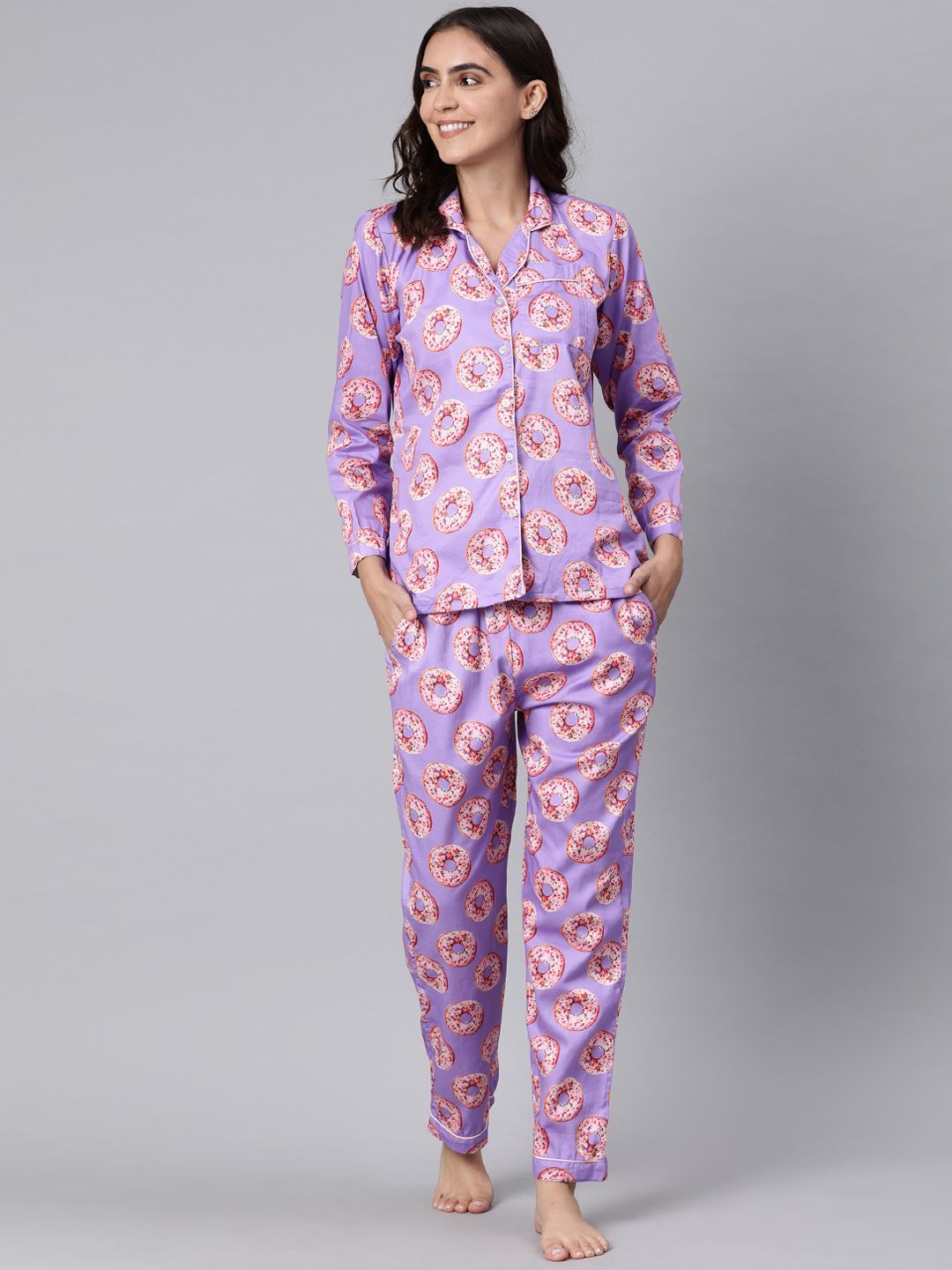 Pyjama Party Women Violet Printed Night suit Price in India