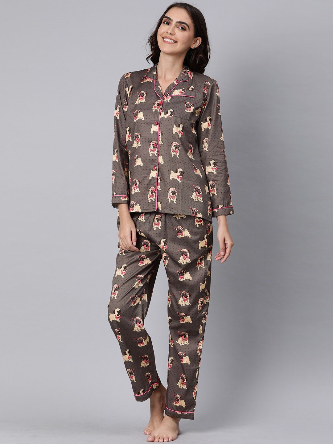 Pyjama Party Women Brown Printed Night suit Price in India