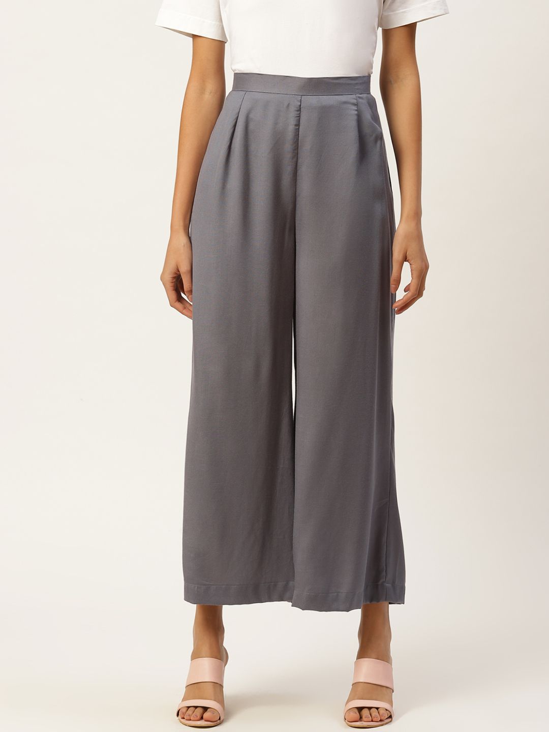 Raano Women Grey Solid Wide Leg Palazzos