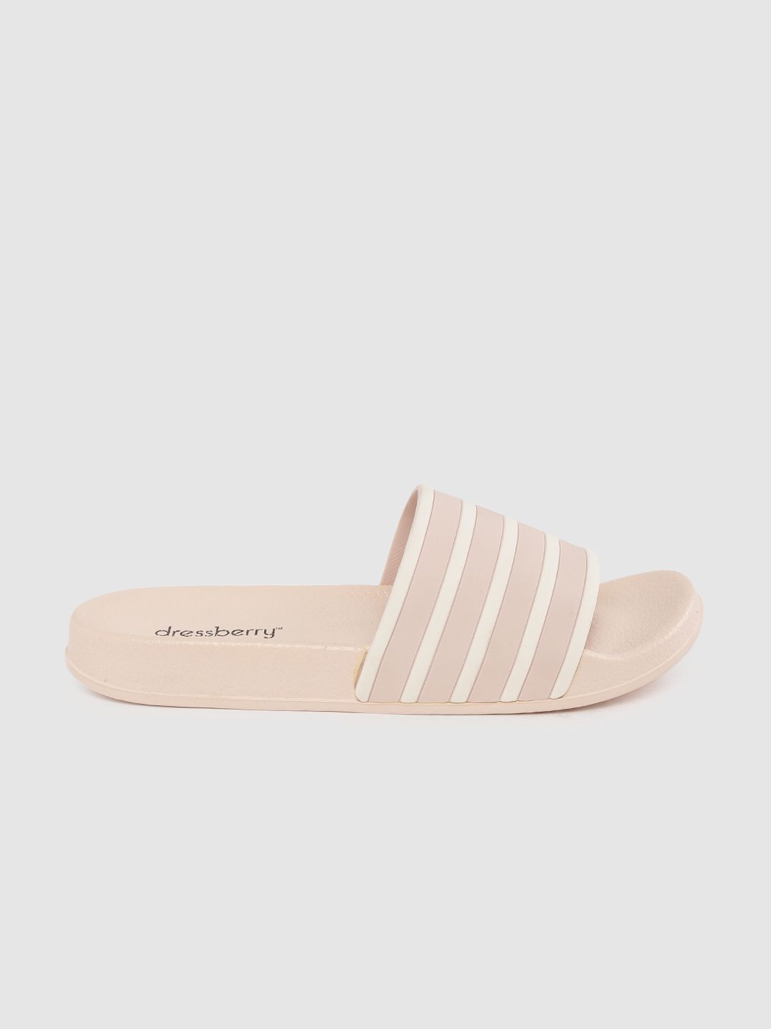 DressBerry Women Nude-Coloured & White Striped Sliders Price in India