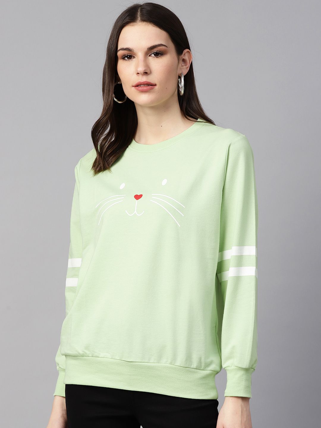 plusS Women Lime Green & White Printed Sweatshirt Price in India