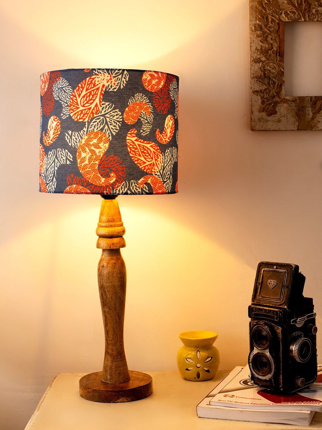 green girgit Blue & Orange Paisley Printed Contemporary Table Lamp with Shade Price in India
