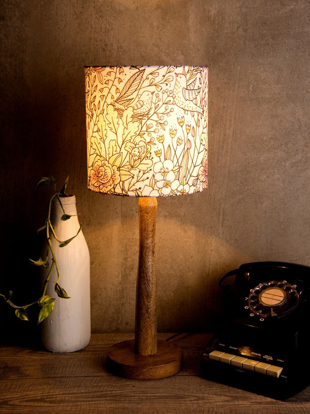 green girgit White & Blue Leaf Printed Contemporary Table Lamp Price in India