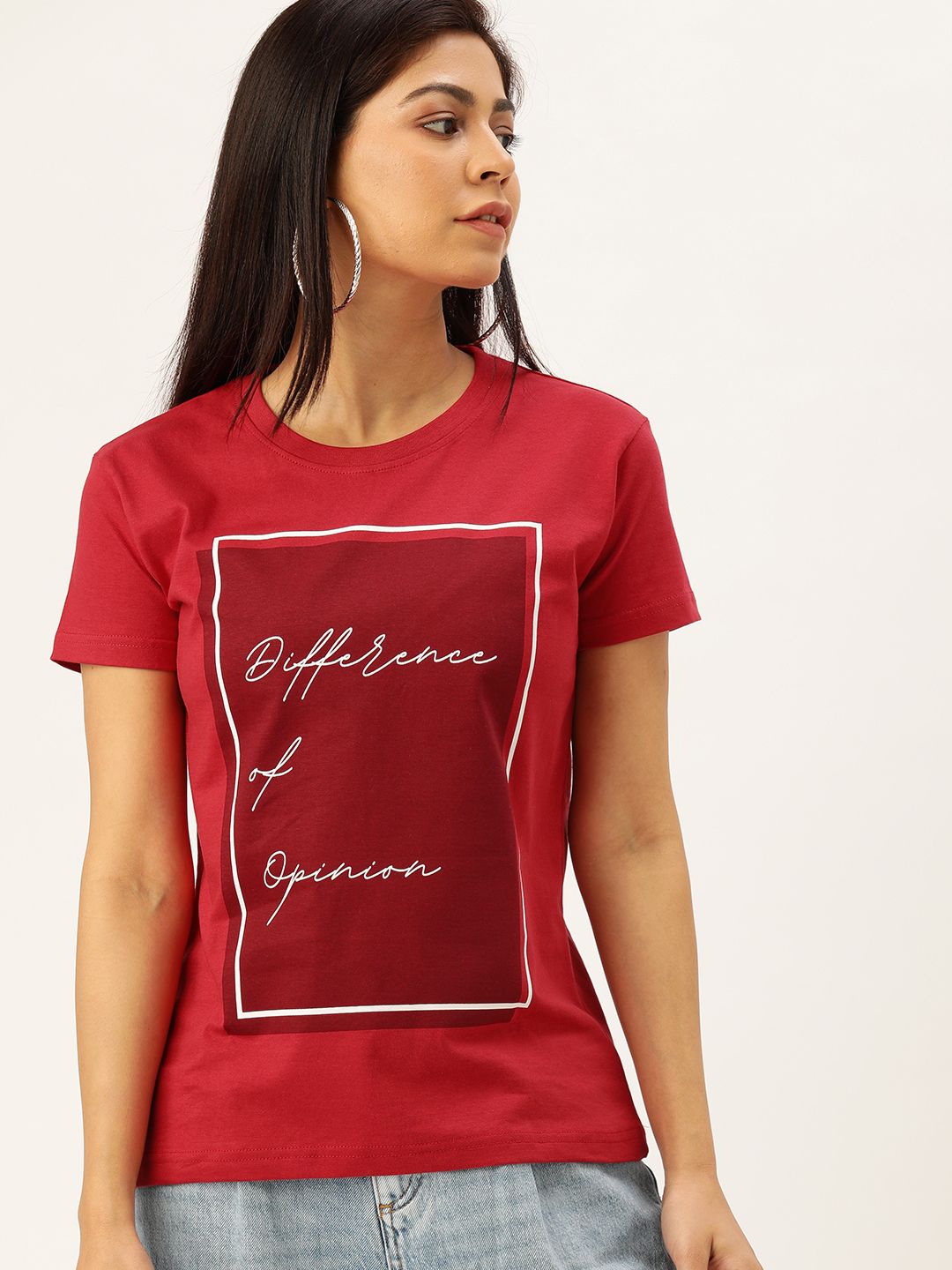 Difference of Opinion Women Red Printed Round Neck T-shirt