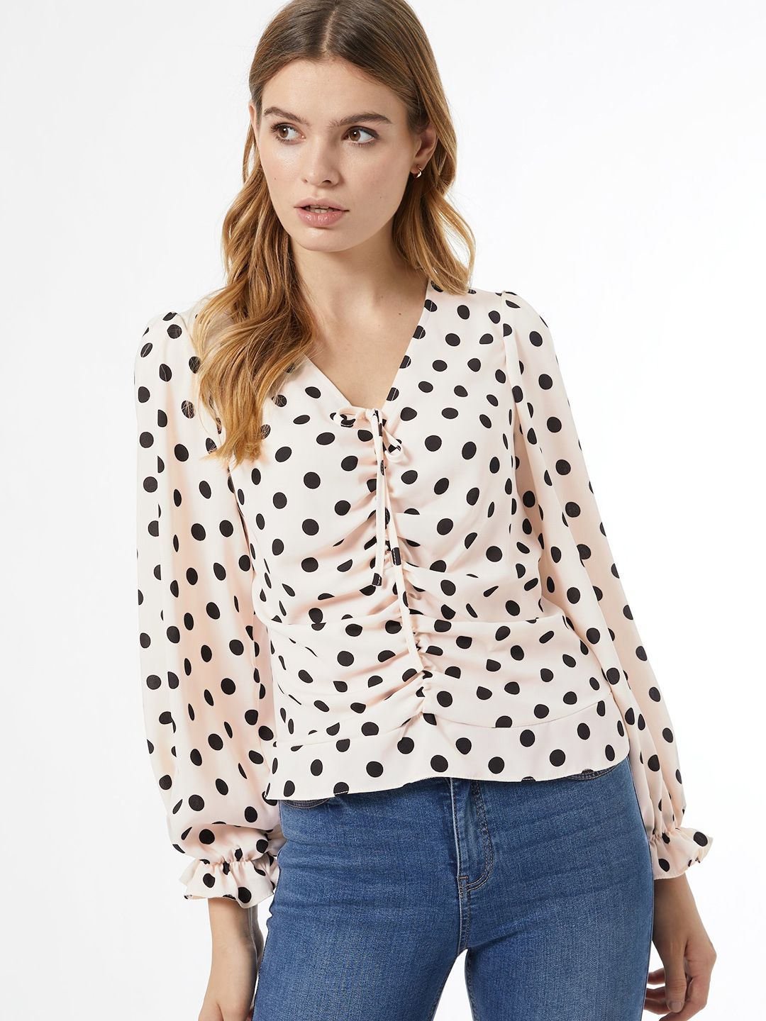 DOROTHY PERKINS Women Off-White & Black Polka Printed Top