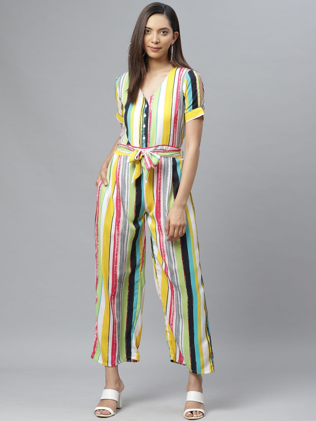 Ives Women Multicoloured Striped Basic Jumpsuit Price in India