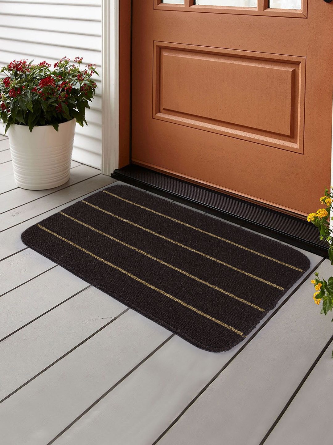 Saral Home Brown & Yellow Striped PP Anti-Skid Doormat Price in India