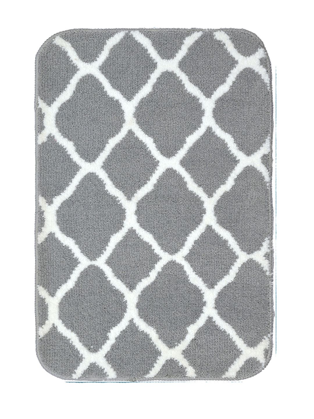 Saral Home Grey & White Ogee Microfibre Anti-Skid Bath Rug