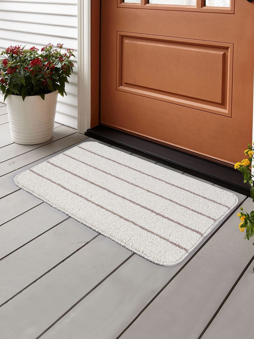 Saral Home Beige & Brown Striped PP Anti-Skid Doormat Price in India