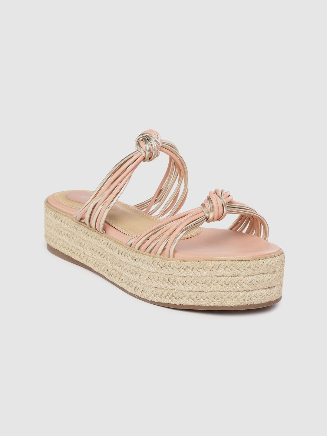 Lavie Women Peach-Coloured & Gold-Toned Solid Flatform Heels with Knot Detail Price in India