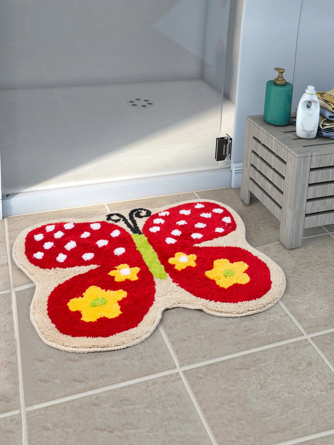 Saral Home Red & Brown Printed Butterfly-Shaped Microfiber Anti-Slip Floor Mat Price in India