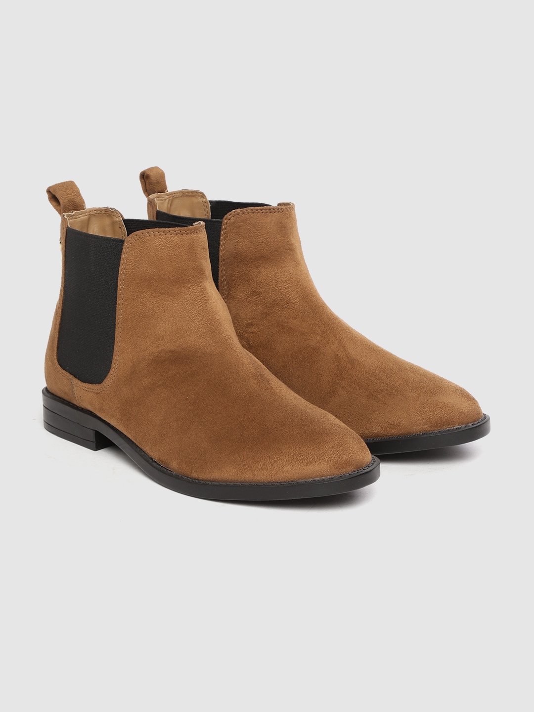 Carlton London Women Camel Brown Solid Mid-Top Flat Chelsea Boots Price in India