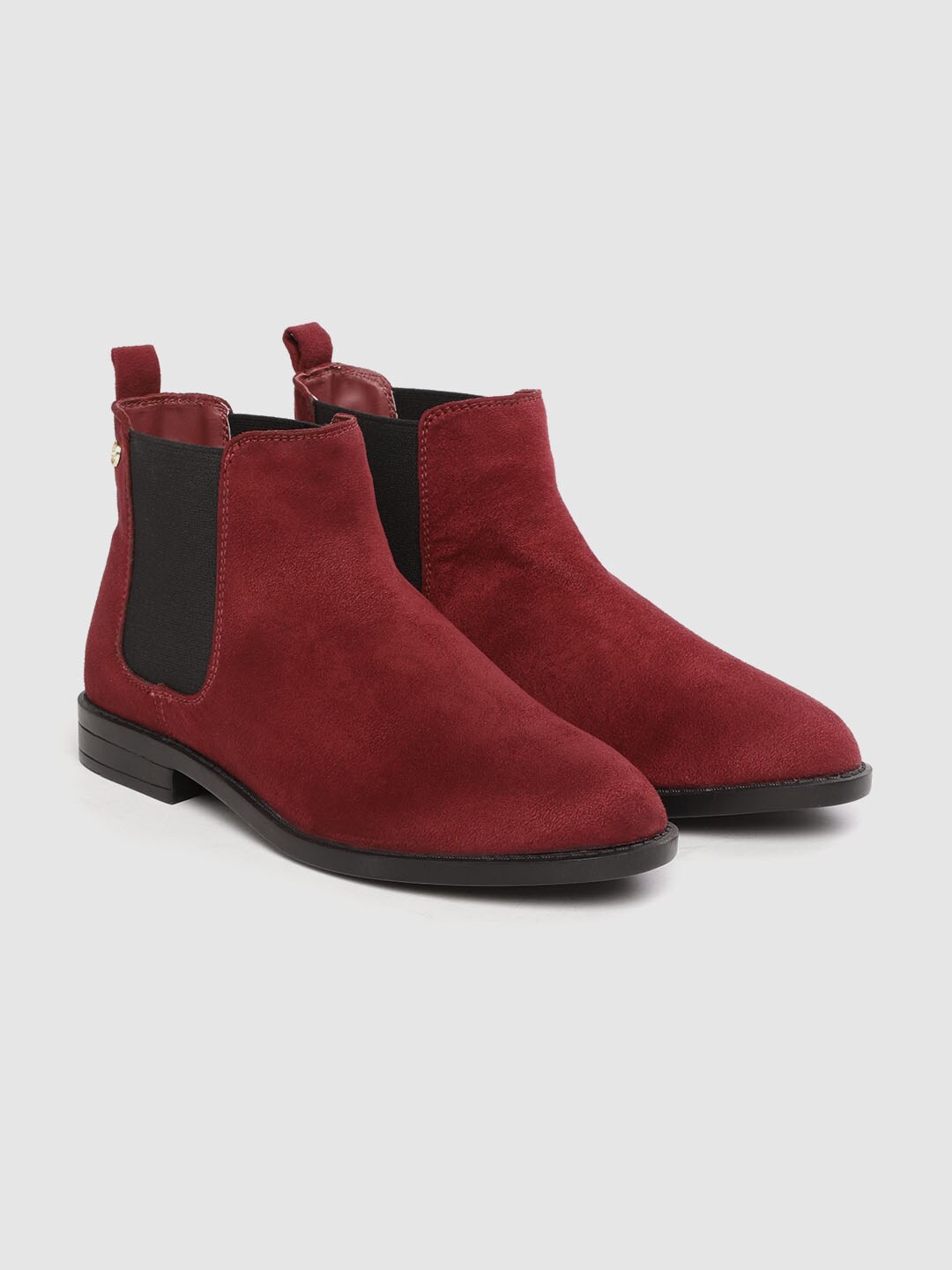 Carlton London Women Burgundy Solid Mid-Top Flat Chelsea Boots Price in India