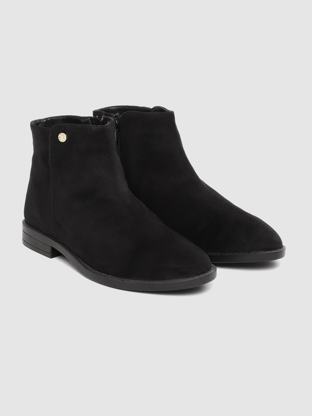Carlton London Women Black Solid Mid-Top Flat Boots Price in India