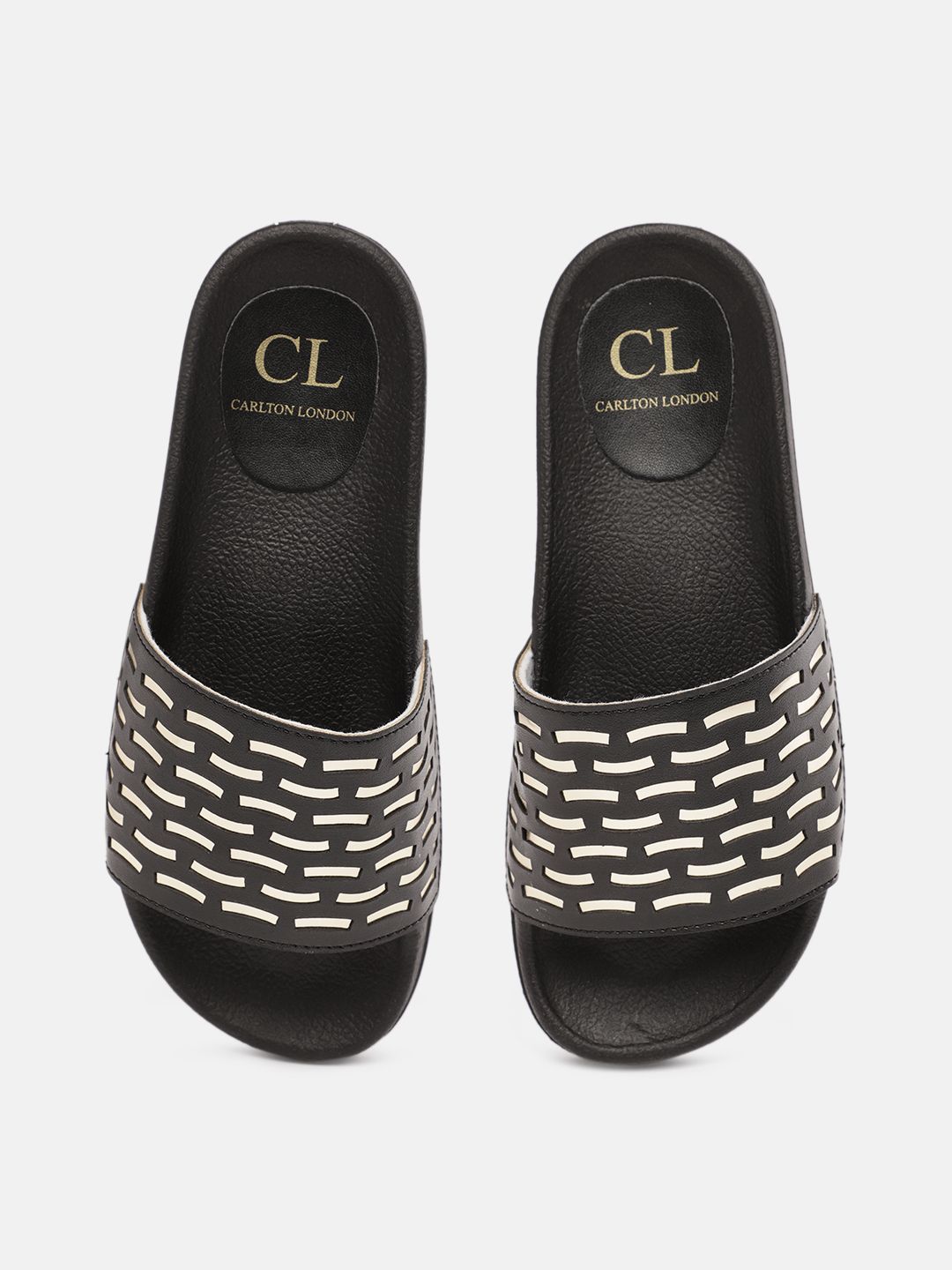 Carlton London Women Black & White Self Design Sliders Price in India