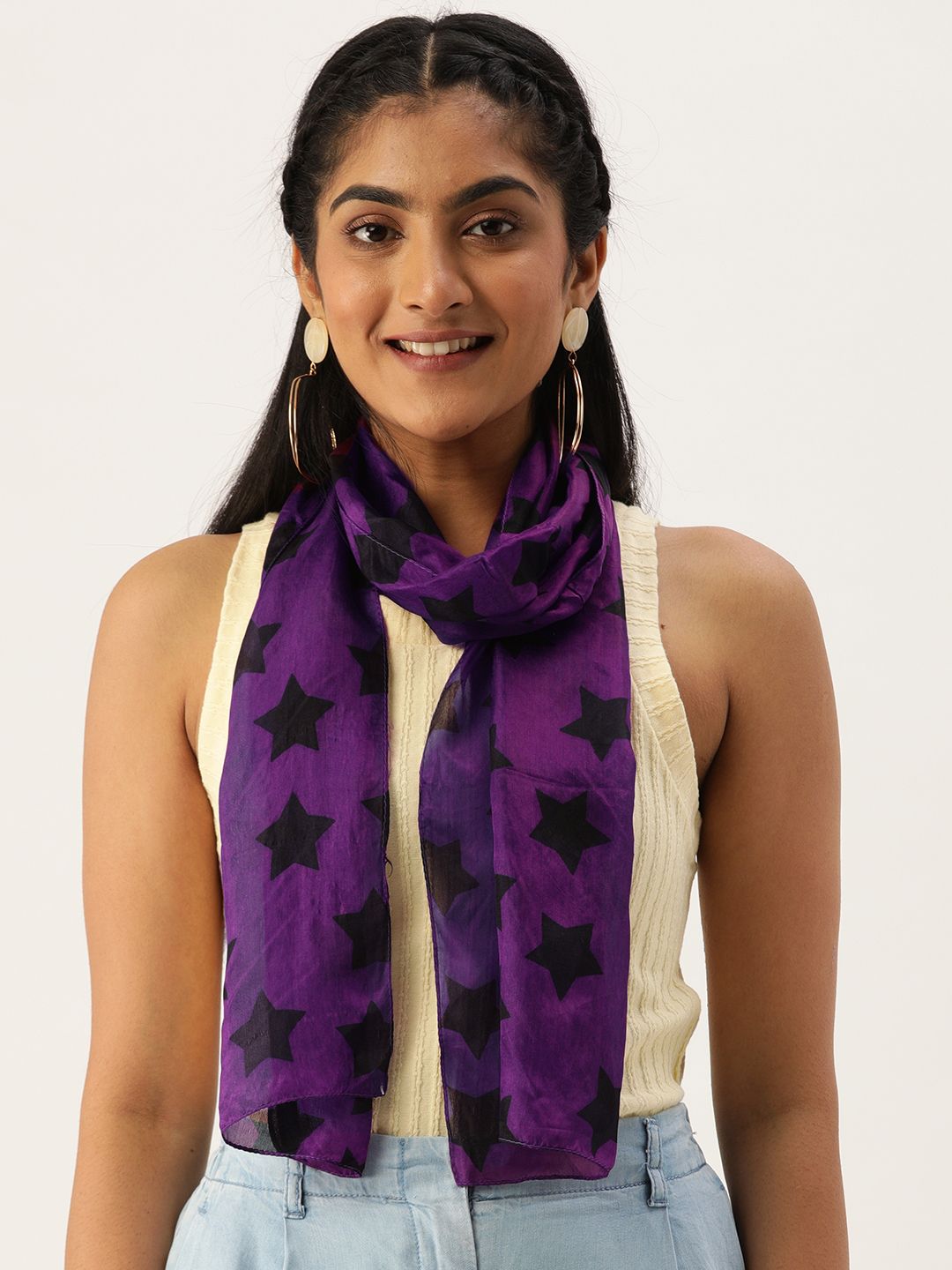 Ayesha Women Purple & Black Printed Silk Scarf Price in India