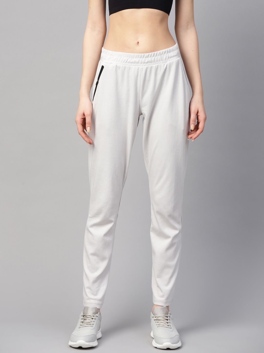 Alcis Women Off White Solid Slim Fit Track Pants Price in India
