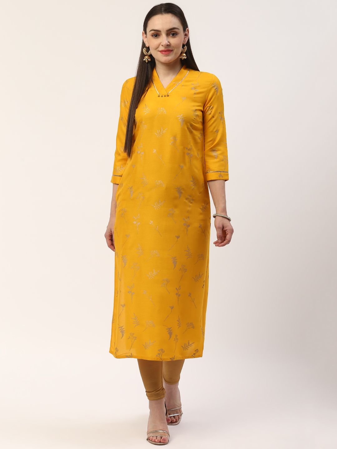 ZIZO By Namrata Bajaj Women Mustard Yellow & Golden Printed Straight Kurta