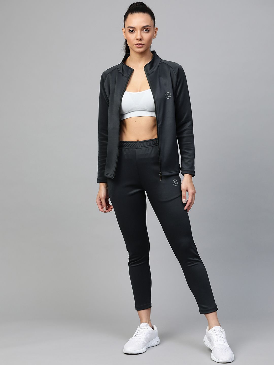 Chkokko Women Charcoal Grey Solid Training Tracksuit Price in India