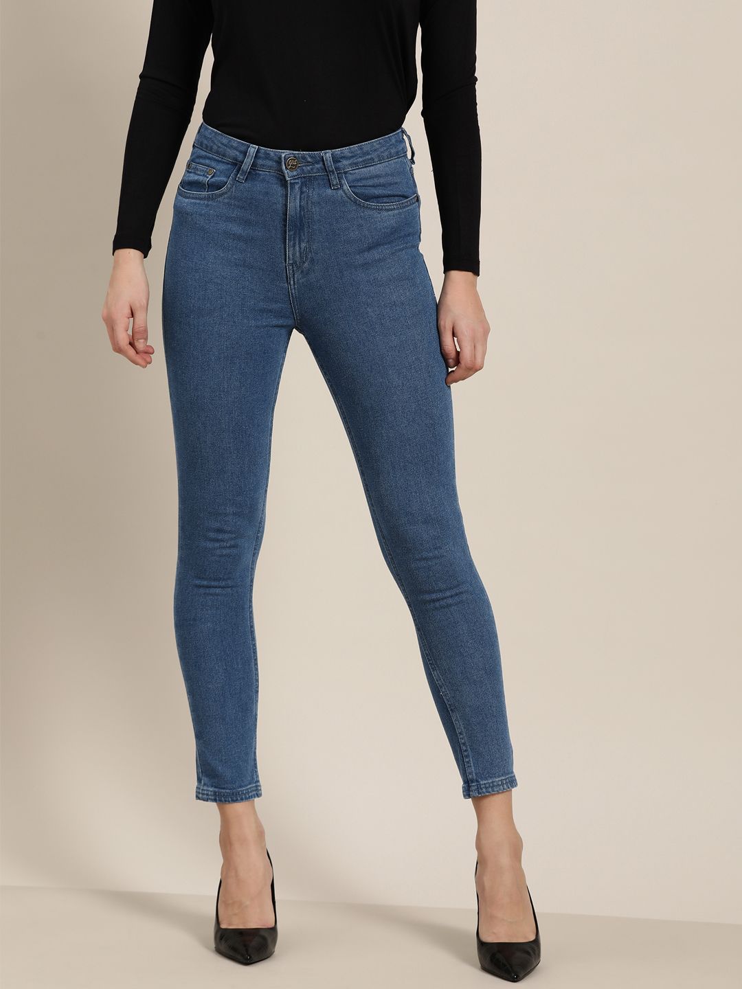 all about you Women Blue Skinny Fit High-Rise Clean Look Stretchable Cropped Jeans Price in India