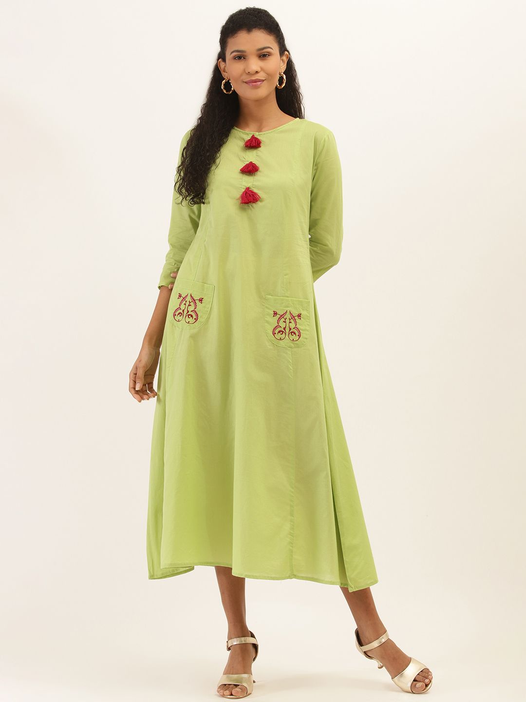 PIRKO Women Green Solid A-Line Dress