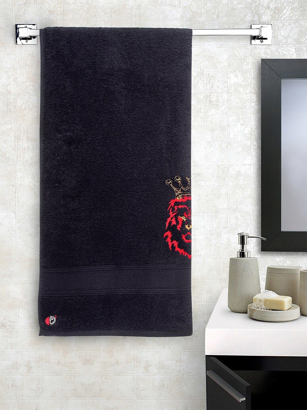 DECOREALM Black Self-Design 380 GSM 100% Cotton Bath Towel Price in India