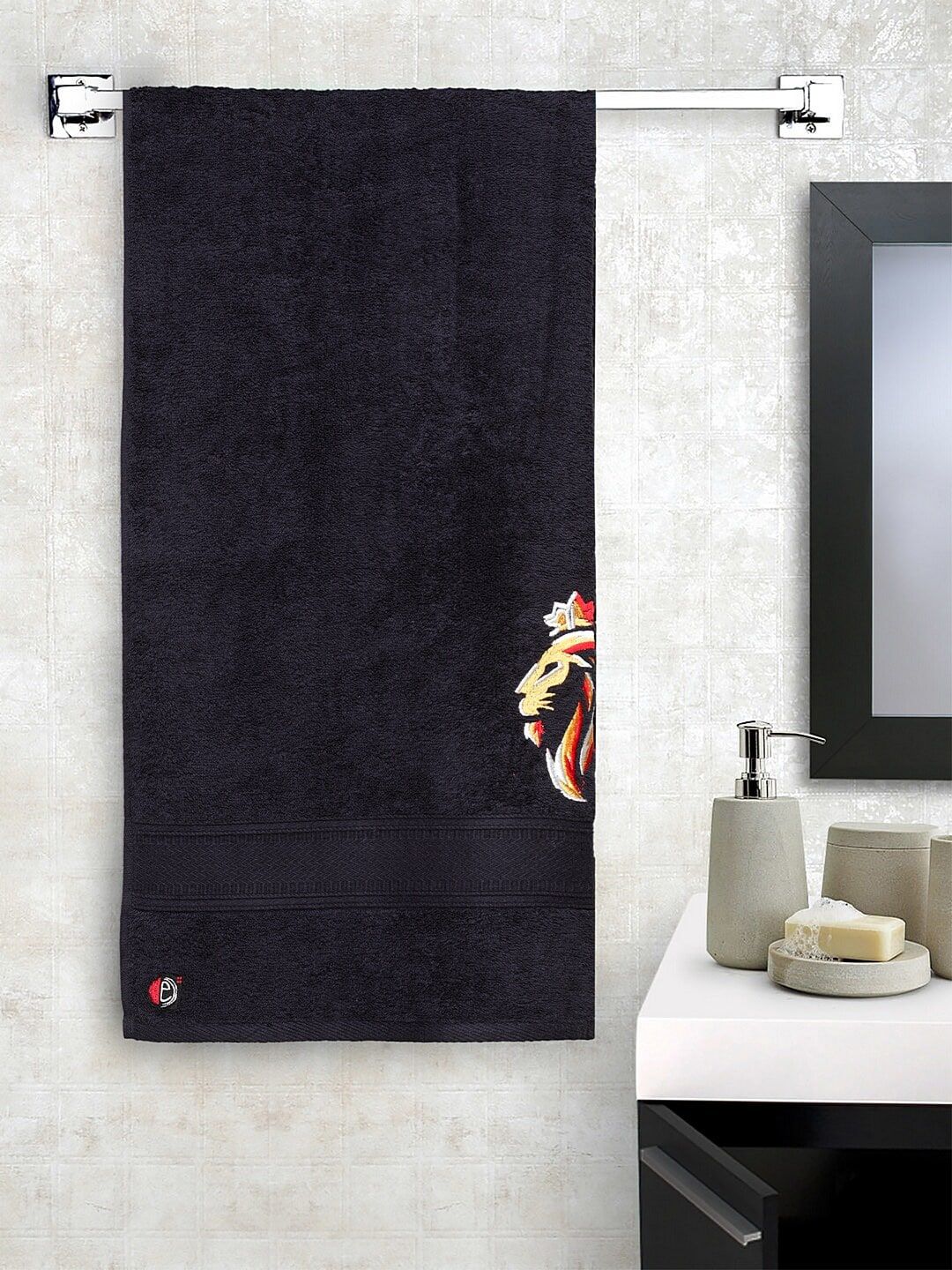 DECOREALM Unisex Black Self-Design 380 GSM Bath Towel Price in India