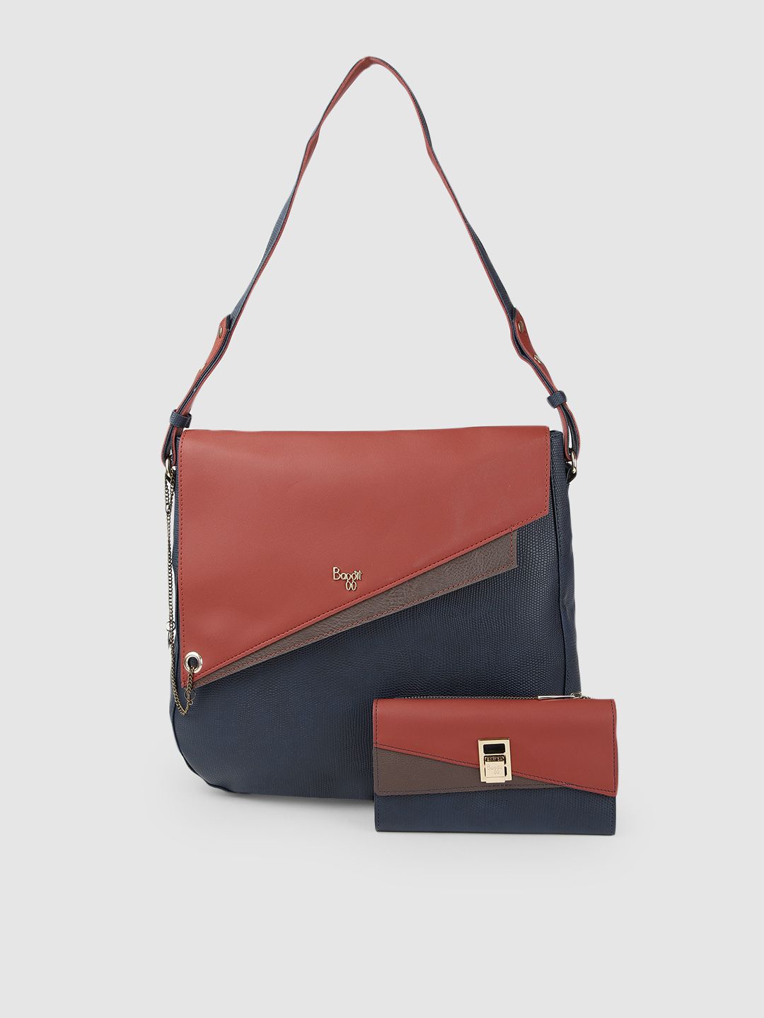 Baggit Blue & Red Colourblocked Shoulder Bag With Wallet Price in India