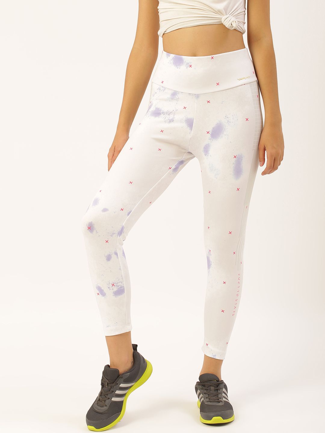Sweet Dreams Women White & Purple Printed Cropped Tights Price in India