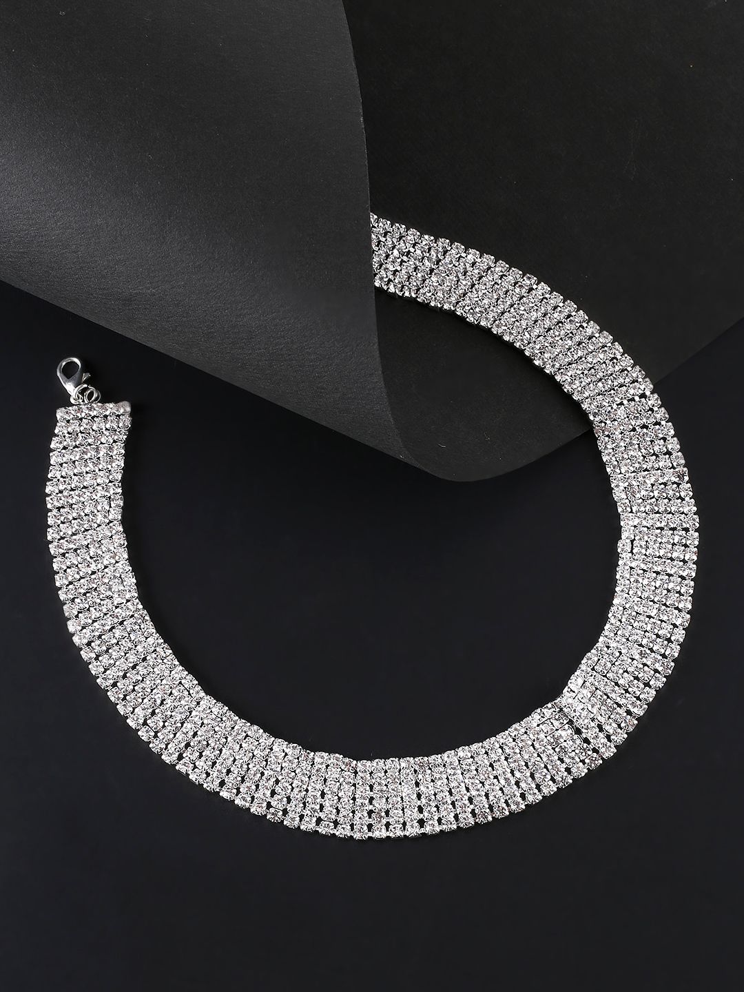 Yellow Chimes Silver-Toned & Rhodium-Plated CZ Studded Choker Necklace Price in India