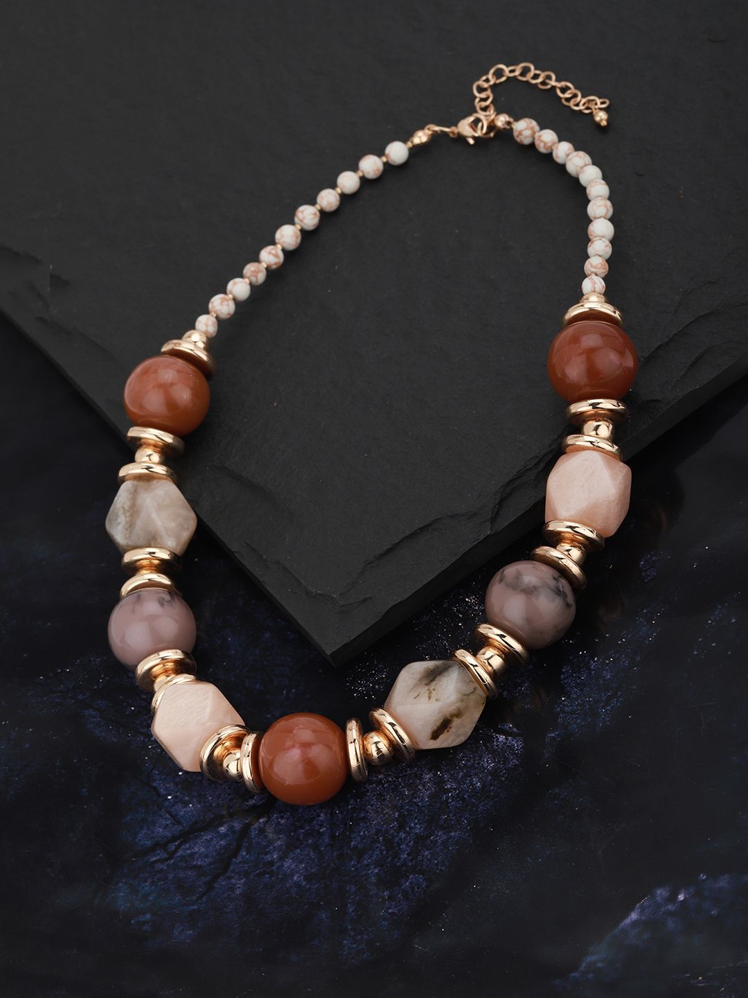 Carlton London Coffee Brown & Grey Gold-Plated Beaded Necklace Price in India