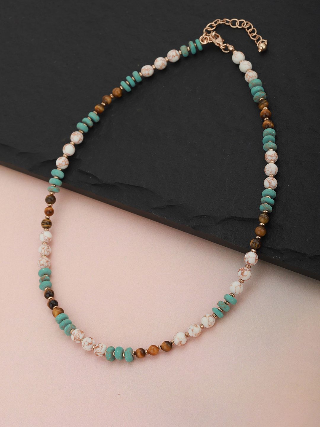 Carlton London Turquoise Blue & Off-White Beaded Necklace Price in India