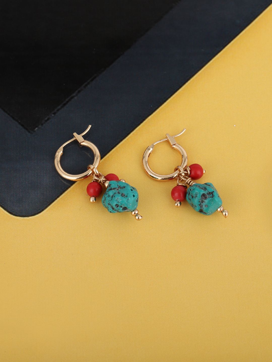 Carlton London Turquoise Blue & Red Gold-Plated Beaded Contemporary Drop Earrings Price in India