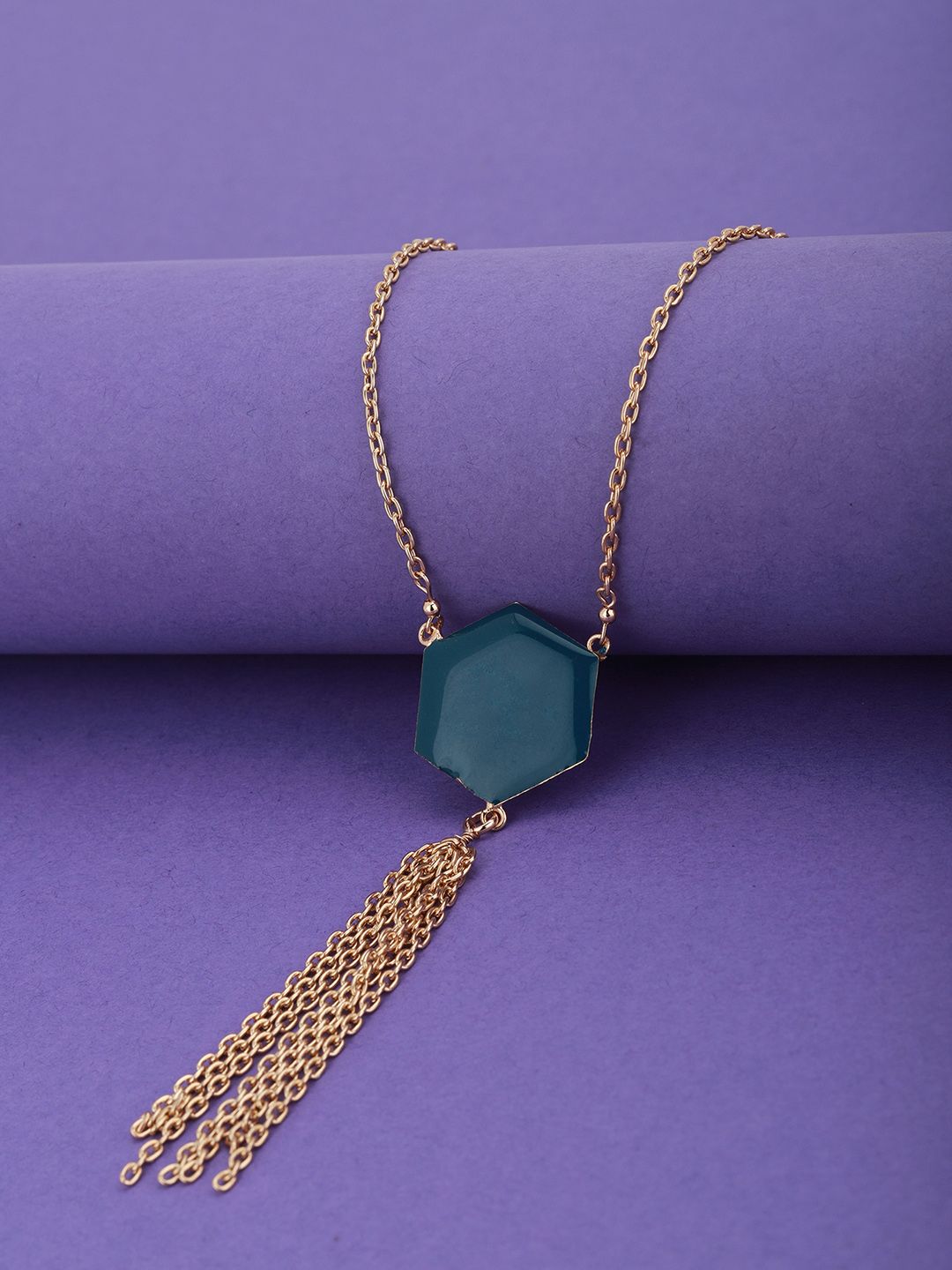 Carlton London Teal Blue Gold-Plated Tasselled Enamelled Necklace Price in India