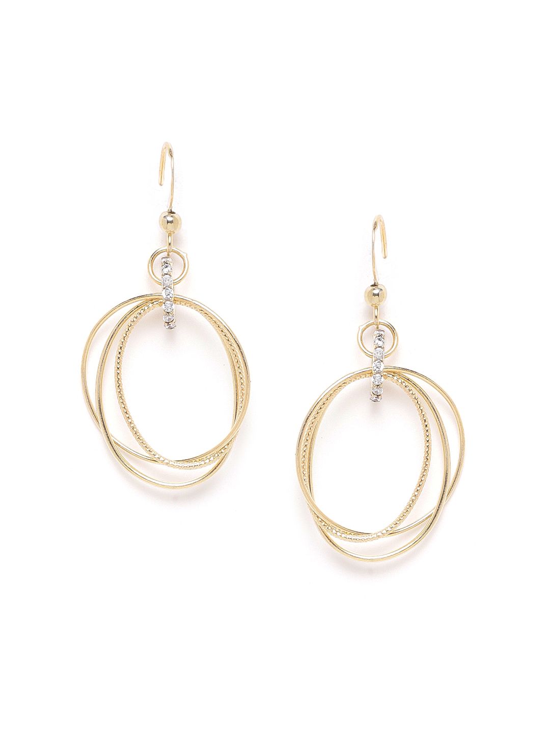 Carlton London Gold-Plated CZ-Studded Oval Drop Earrings Price in India