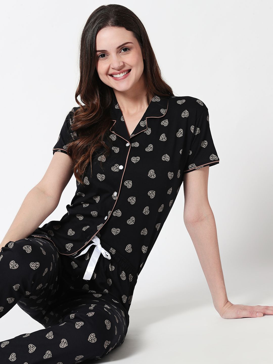 Zeyo Women Black Printed Night suit Price in India