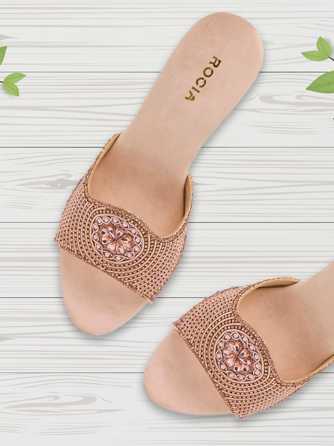 Rocia Women Champagne Woven Design Sandals Price in India